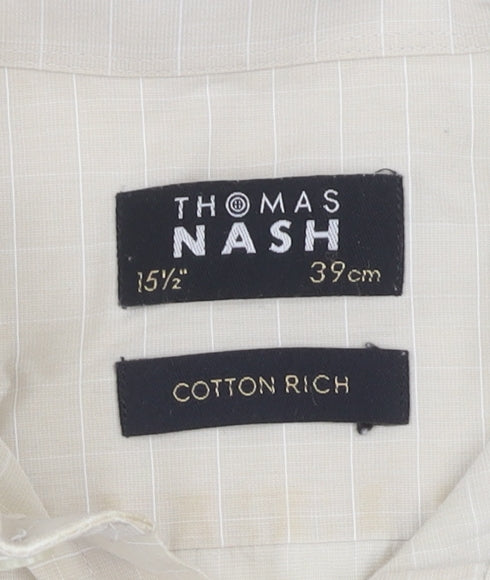 Thomas Nash Men's Beige Check Button-Up Shirt 15.5