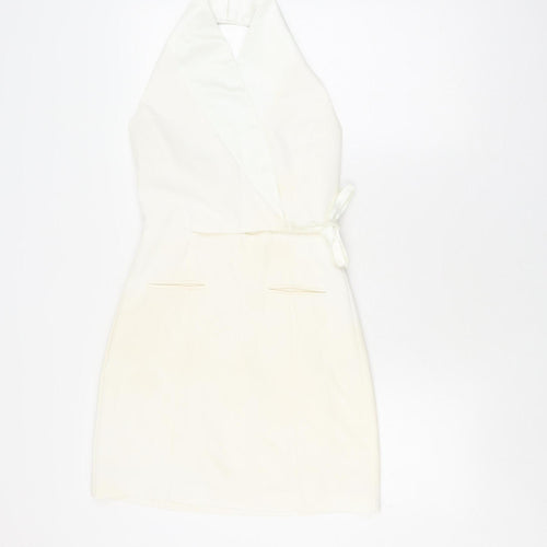 Bershka Women's Ivory Pencil Dress S, Strappy Halter