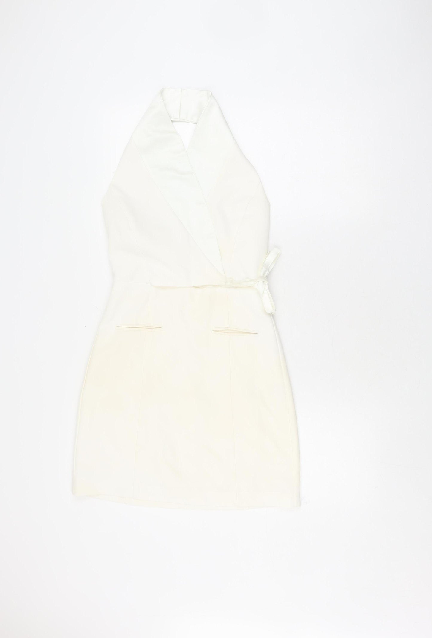 Bershka Women's Ivory Pencil Dress S, Strappy Halter