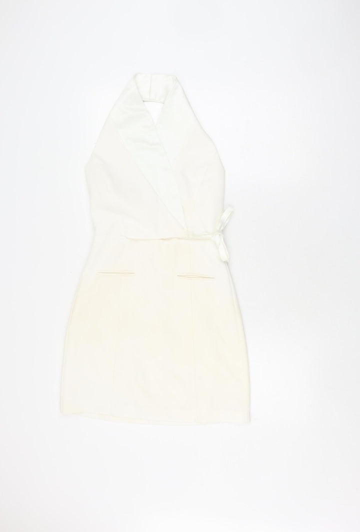 Bershka Women's Ivory Pencil Dress S, Strappy Halter