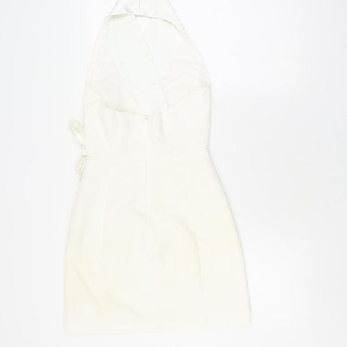 Bershka Women's Ivory Pencil Dress S, Strappy Halter