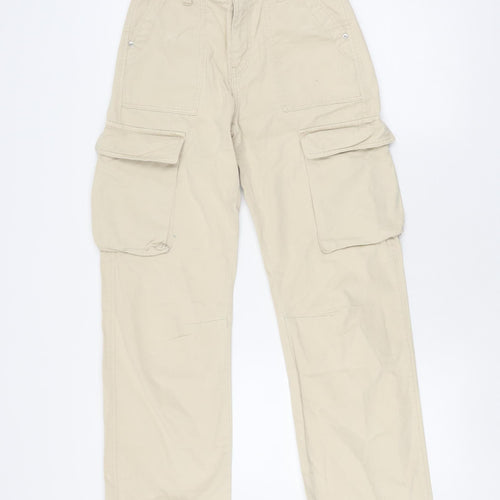 Bershka Women's Beige Cargo Trousers, Size 4, 100% Cotton