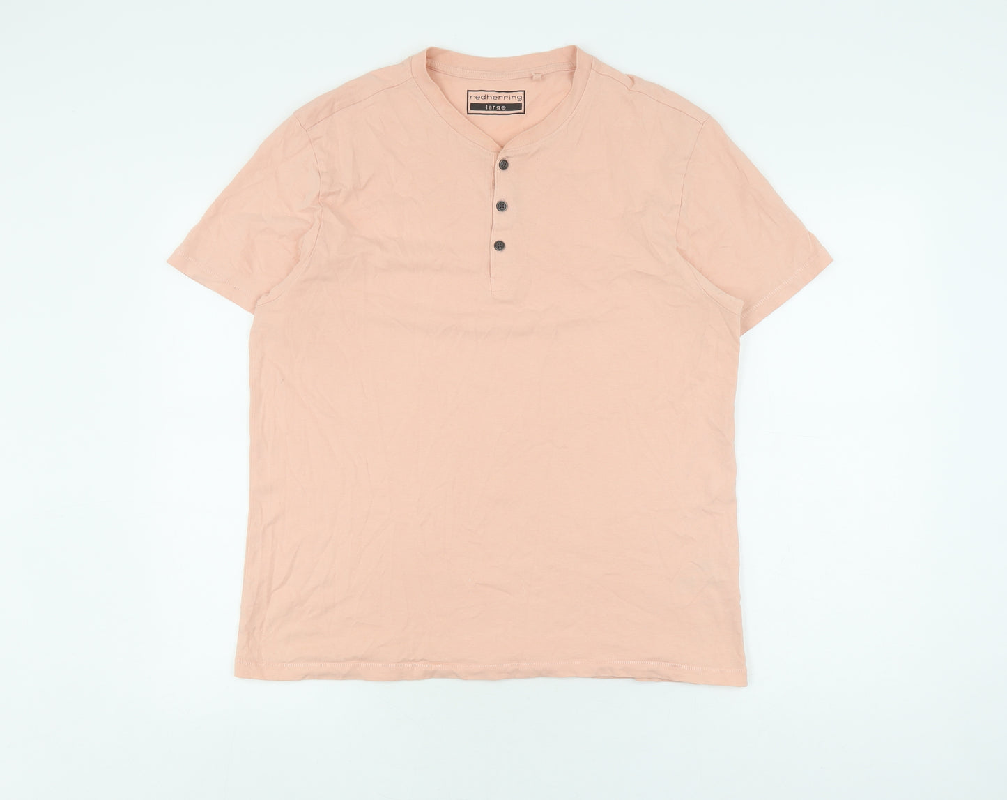 Red Herring Men's Pink Large Henley T-Shirt Short Sleeve