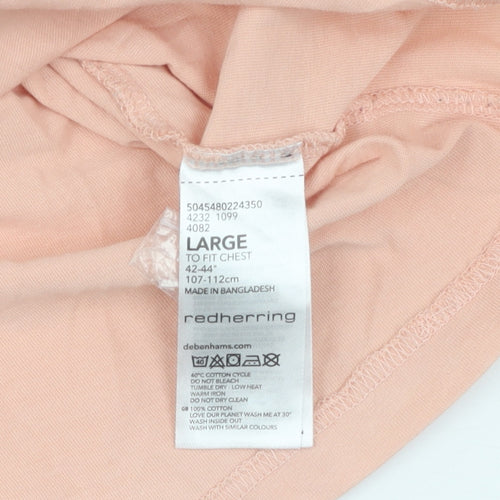 Red Herring Men's Pink Large Henley T-Shirt Short Sleeve