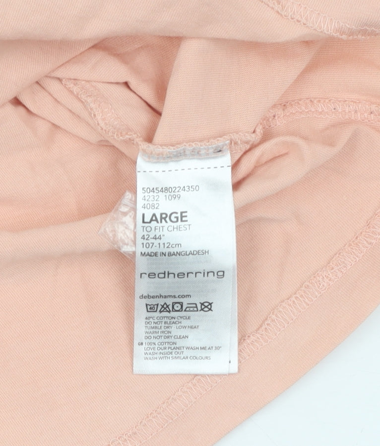 Red Herring Men's Pink Large Henley T-Shirt Short Sleeve