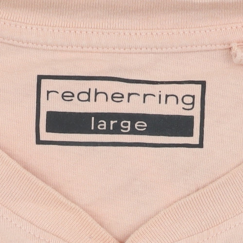 Red Herring Men's Pink Large Henley T-Shirt Short Sleeve