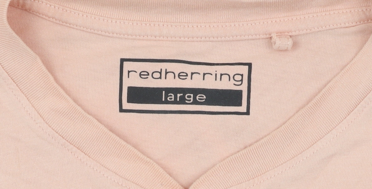 Red Herring Men's Pink Large Henley T-Shirt Short Sleeve