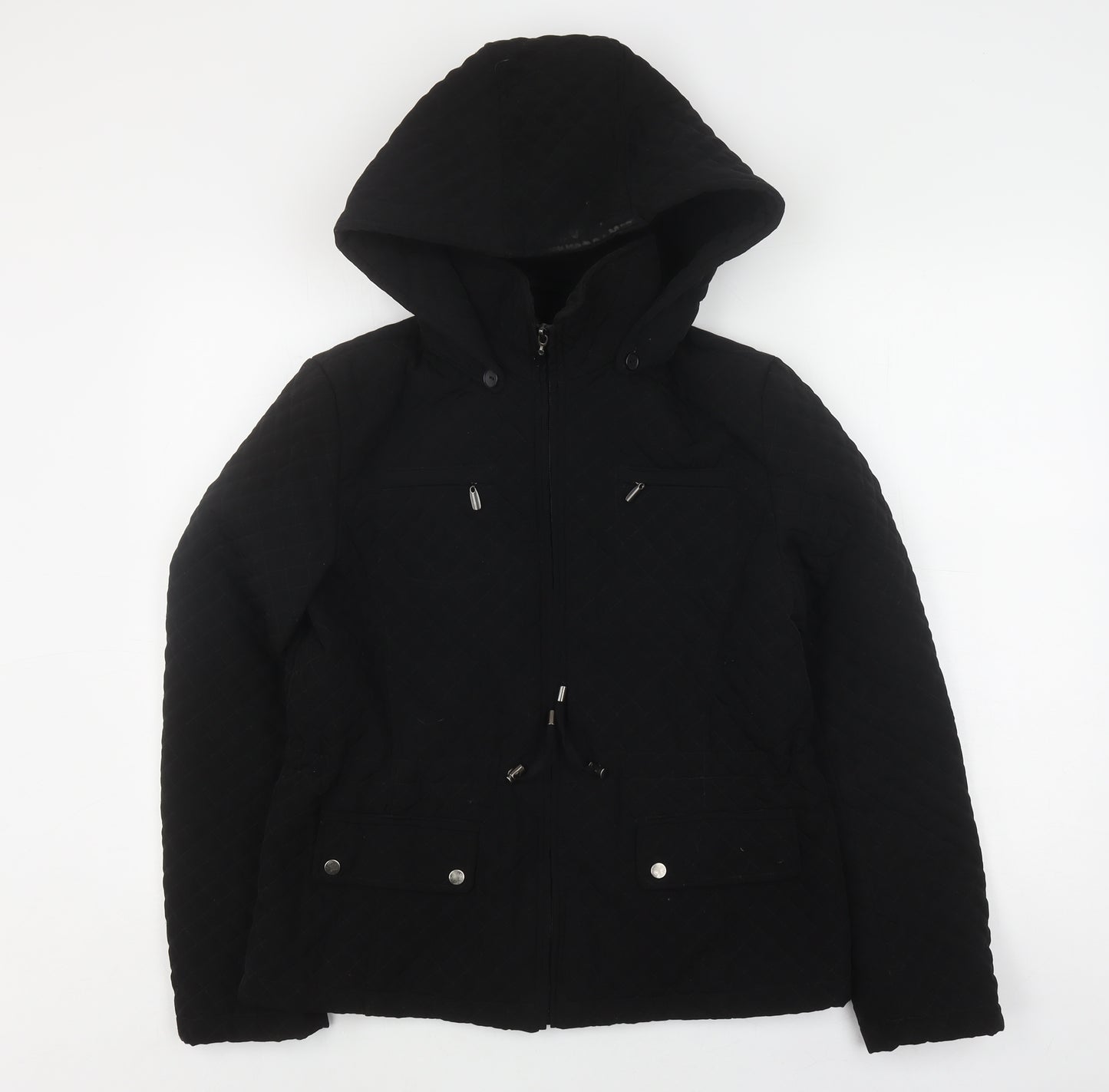 Portrait Women's Black Quilted Hooded Jacket, Size S