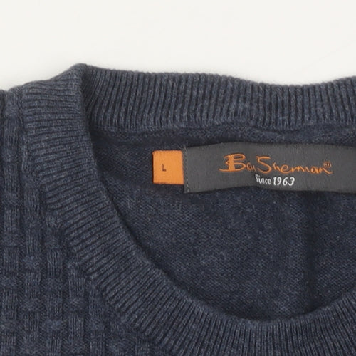 Ben Sherman Men's Blue Waffle-Knit Jumper L