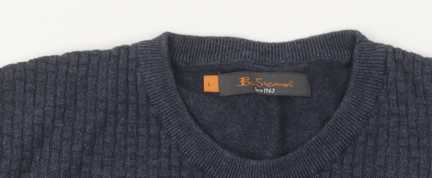 Ben Sherman Men's Blue Waffle-Knit Jumper L