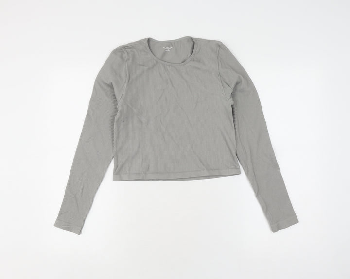 Out From Under Women's Grey Cropped Long Sleeve T-Shirt