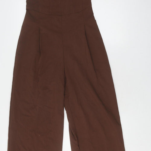 Bershka Women's Brown Wide-Leg Sleeveless Jumpsuit S