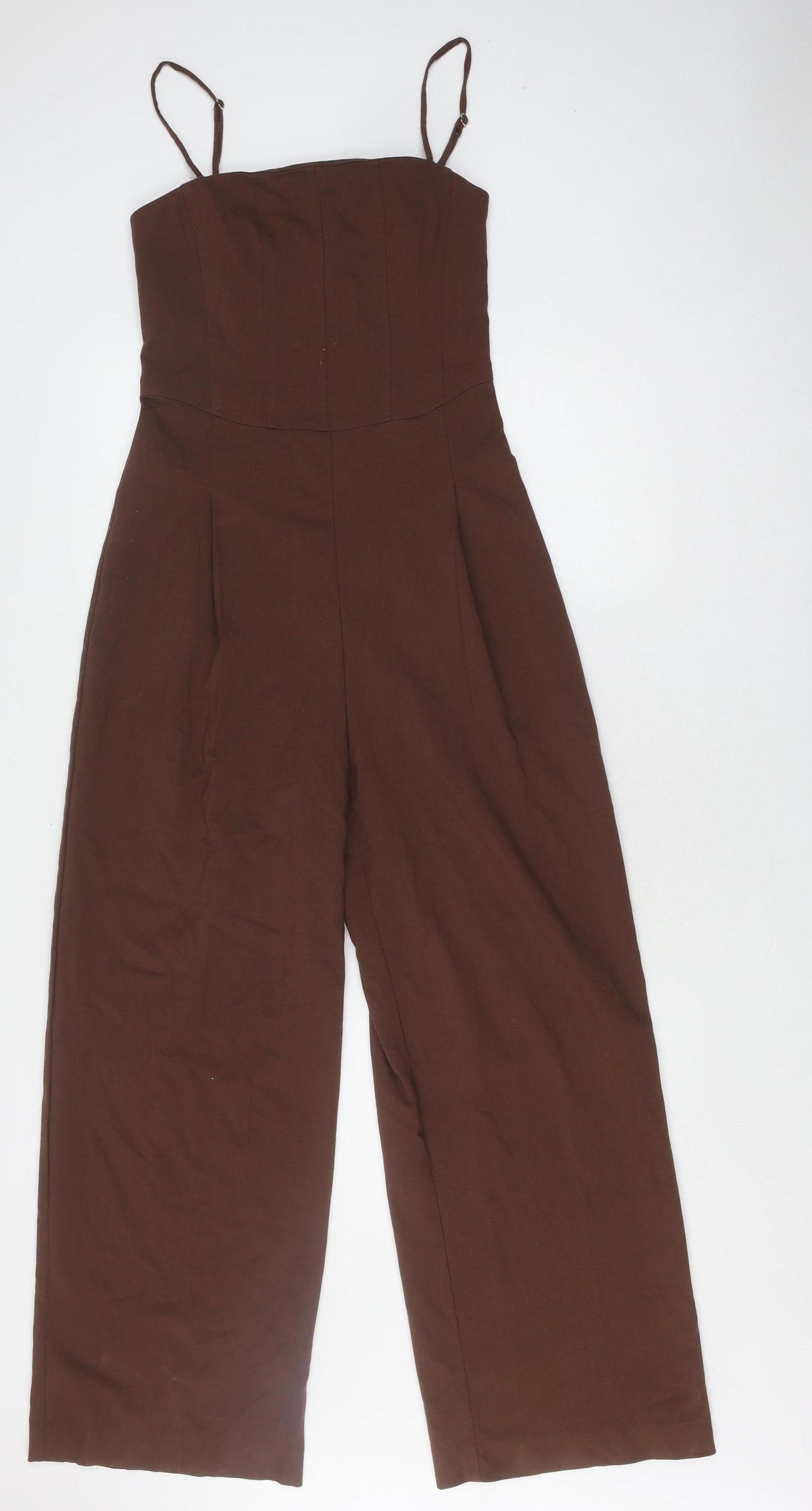 Bershka Women's Brown Wide-Leg Sleeveless Jumpsuit S