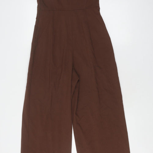Bershka Women's Brown Wide-Leg Sleeveless Jumpsuit S