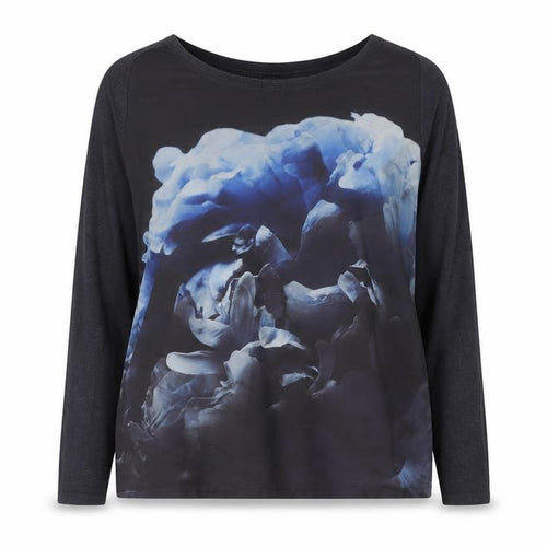 Zara Women's Black Floral L T-Shirt, Cotton Blend