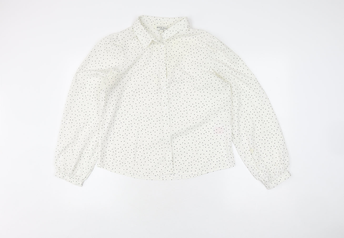 Brave Soul Women’s White Polka Dot Button-Up Shirt S