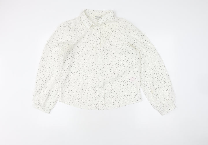 Brave Soul Women’s White Polka Dot Button-Up Shirt S