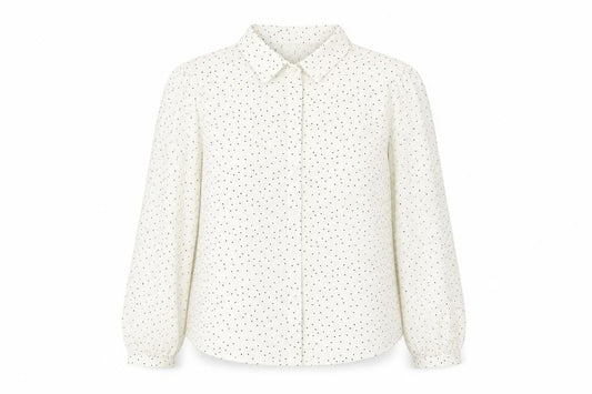 Front view of Brave Soul Women’s White Polka Dot Button-Up Shirt S