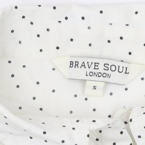 Brave Soul Women’s White Polka Dot Button-Up Shirt S
