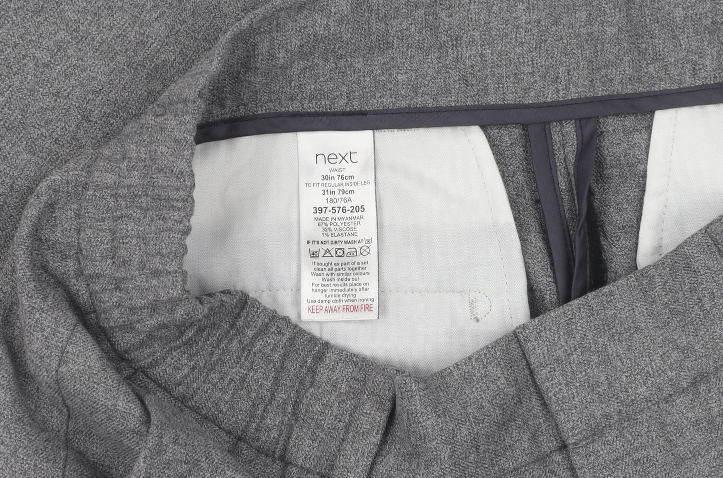 Next Men's Grey Trousers, 30 in, Regular, Elastic Waist