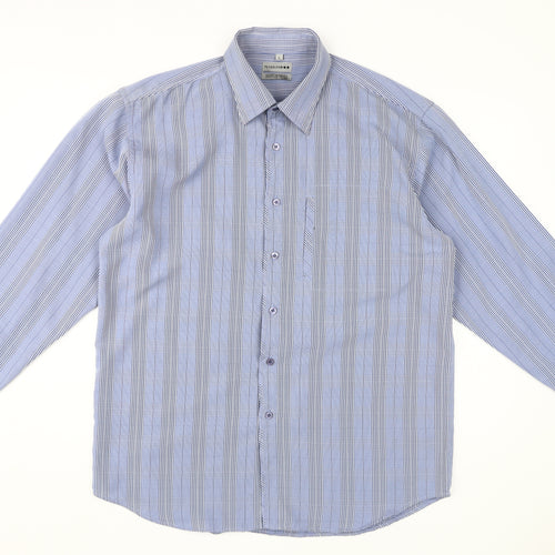 Petroleum Men's Blue Striped Dress Shirt L
