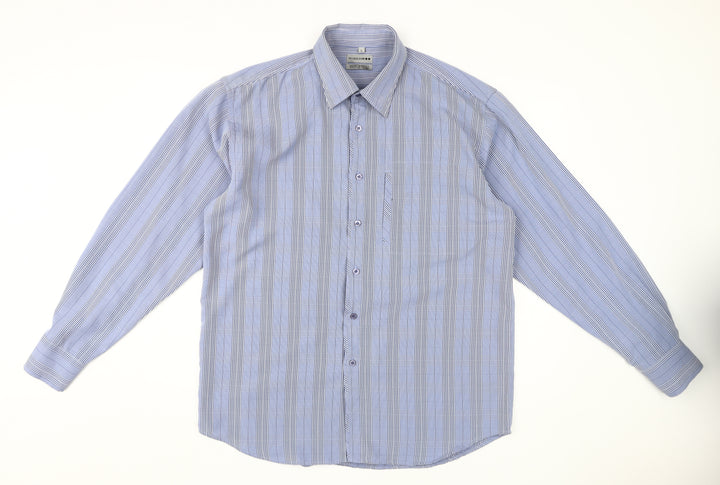 Petroleum Men's Blue Striped Dress Shirt L