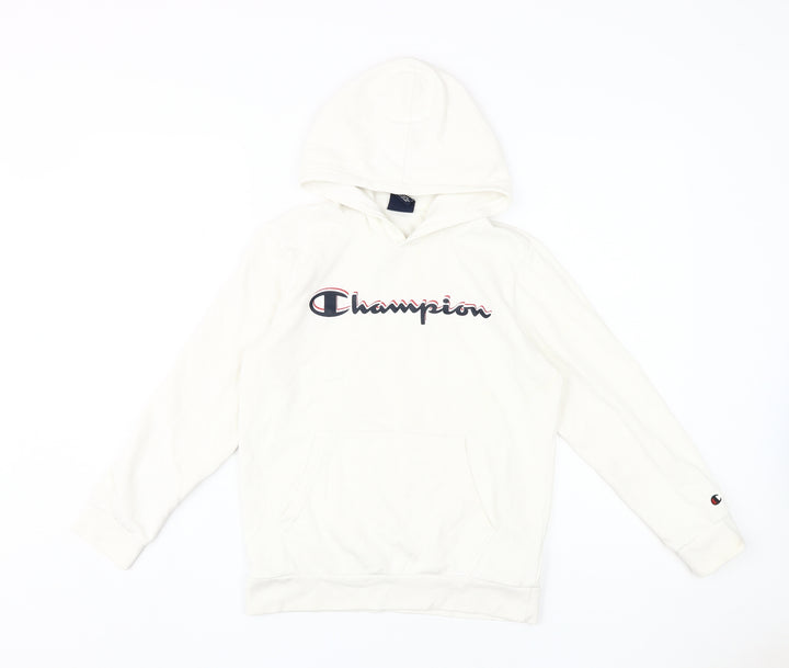 Champion Girls White Pullover Hoodie, Logo, 11-12 Years