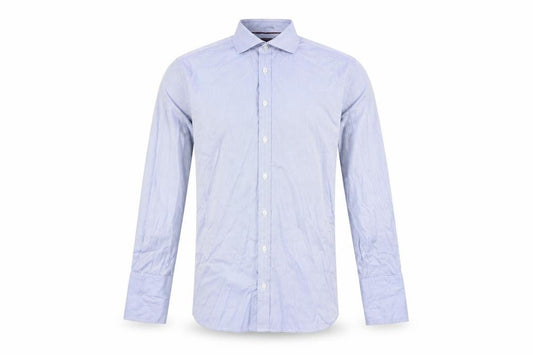 Front view of Marks & Spencer Men's Blue Striped Dress Shirt, size 15