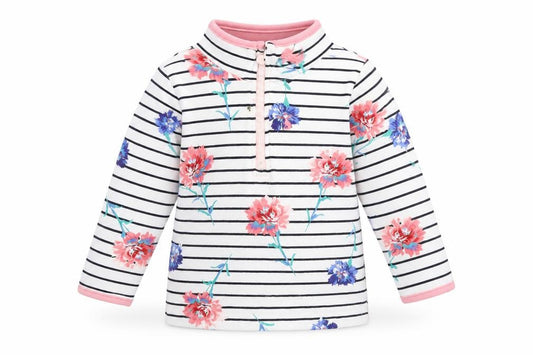 Front view of Joules unisex floral striped pullover 12m cotton jersey