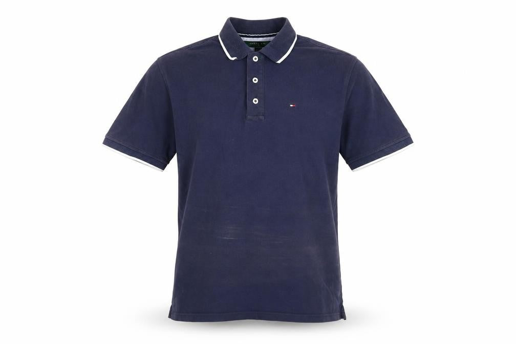 Front view of Tommy Hilfiger Men's Blue Polo, Casual Golf Style, size M