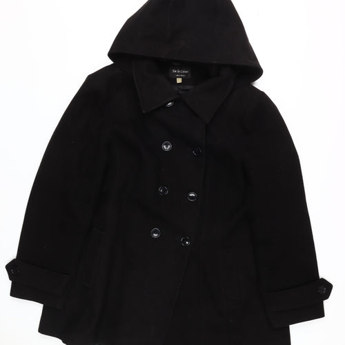De la Crème Women's Black Hooded Pea Coat UK 22