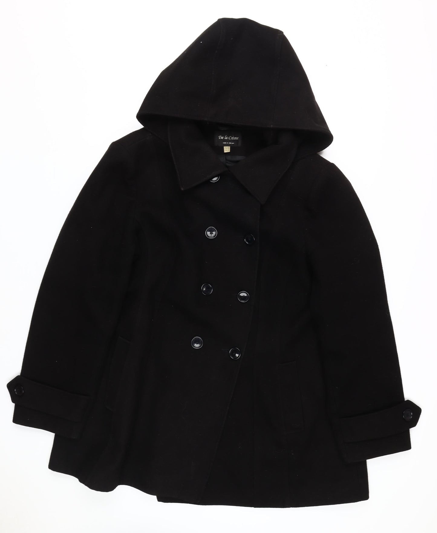 De la Crème Women's Black Hooded Pea Coat UK 22