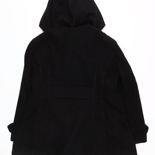 De la Crème Women's Black Hooded Pea Coat UK 22