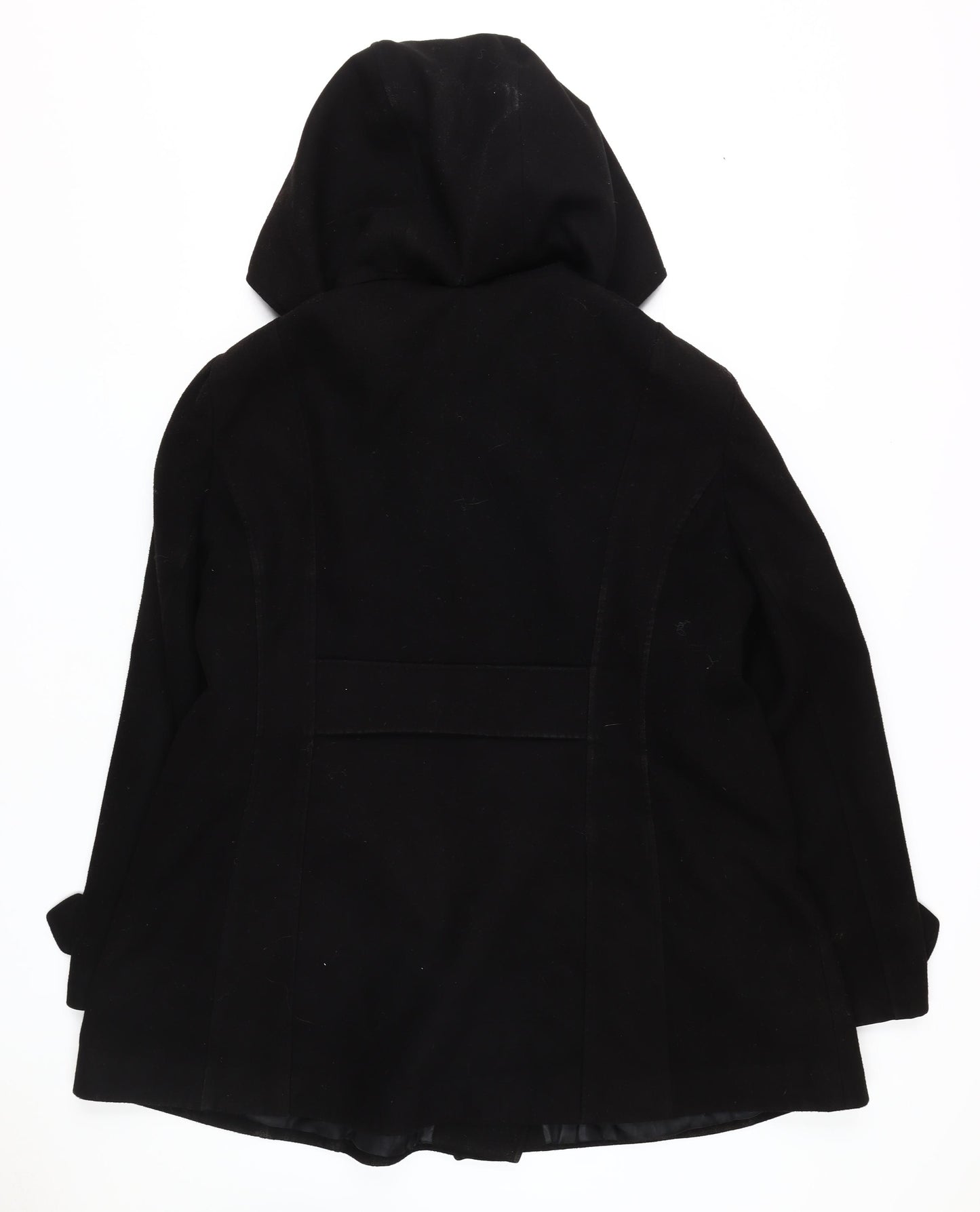 De la Crème Women's Black Hooded Pea Coat UK 22
