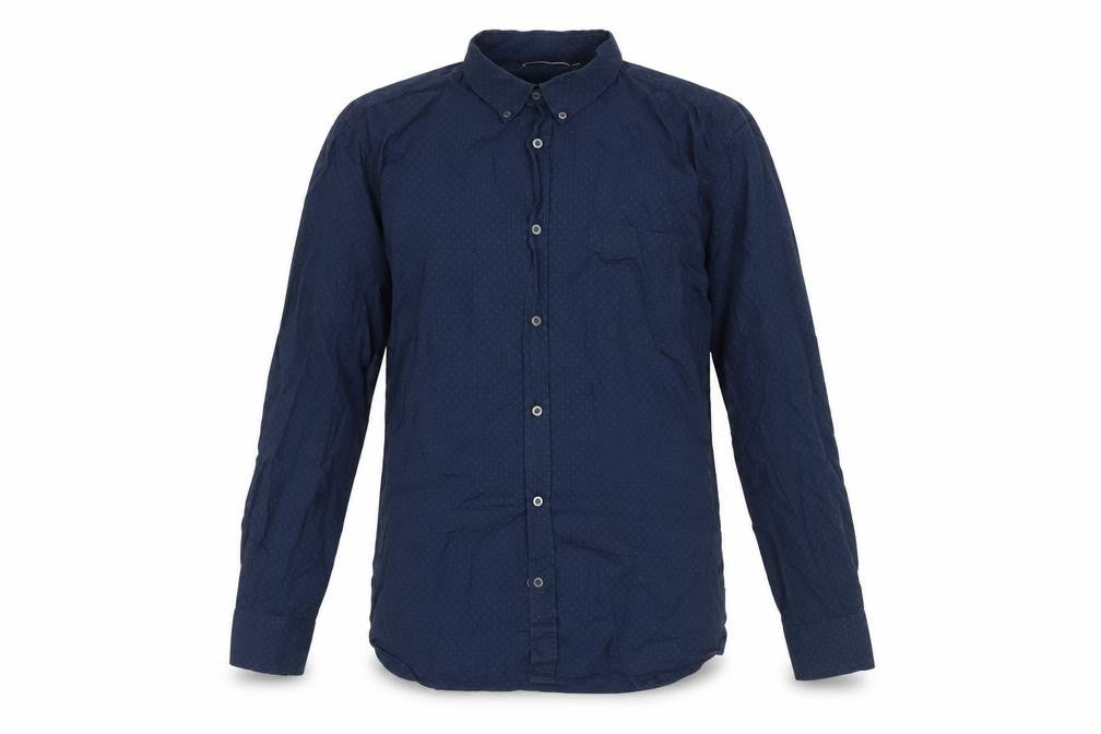 Front view of French Connection Men's Blue Collared Button-Up Shirt L
