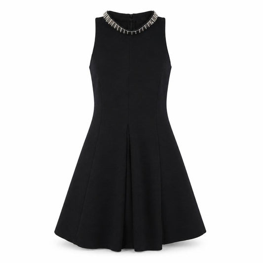 Front view of Topshop Women's Black A-Line Dress, size 10, - Elegant Party Wear