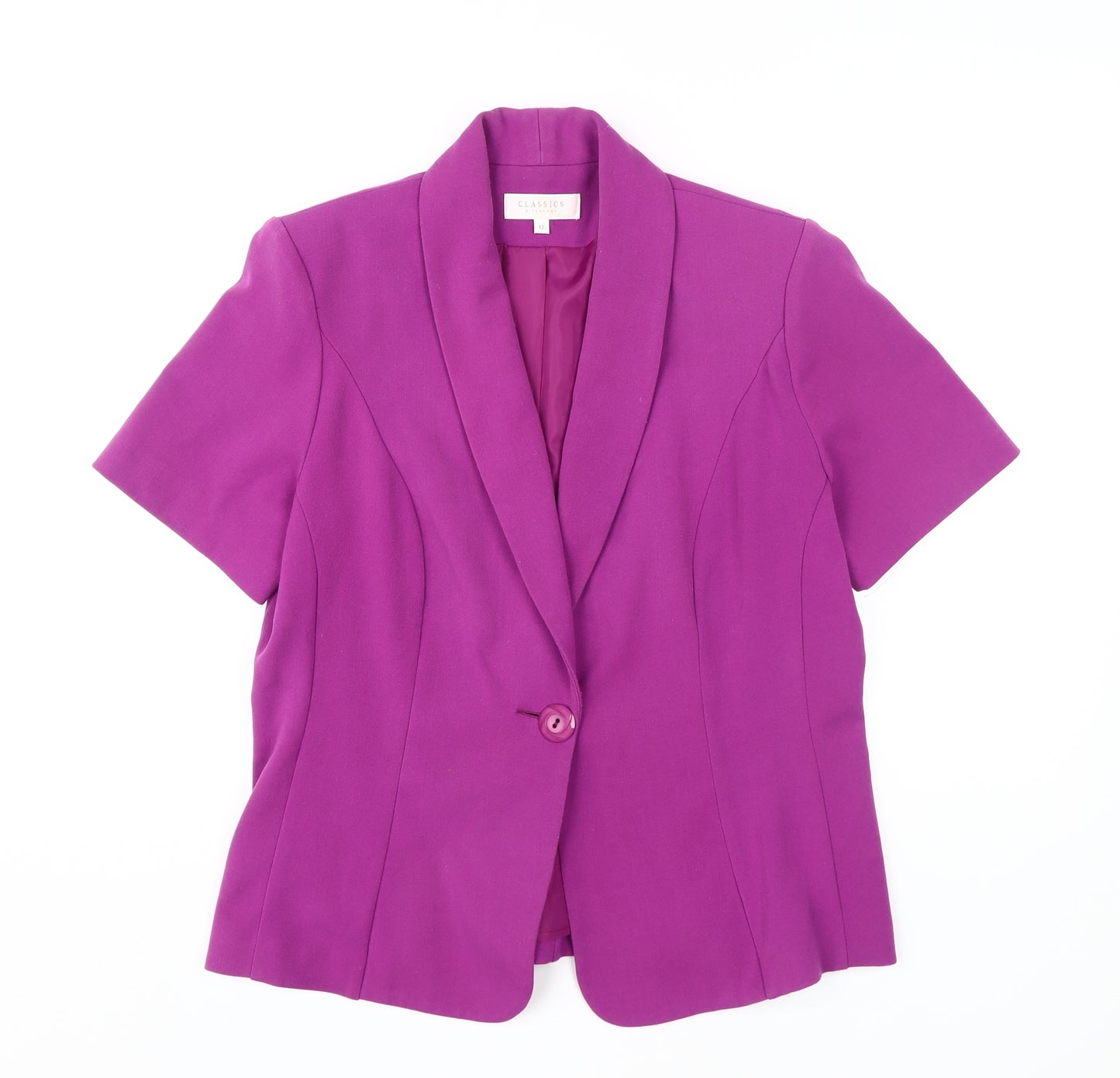 Classics Women's Purple Blazer - Size 12, Short Sleeve, Elegant