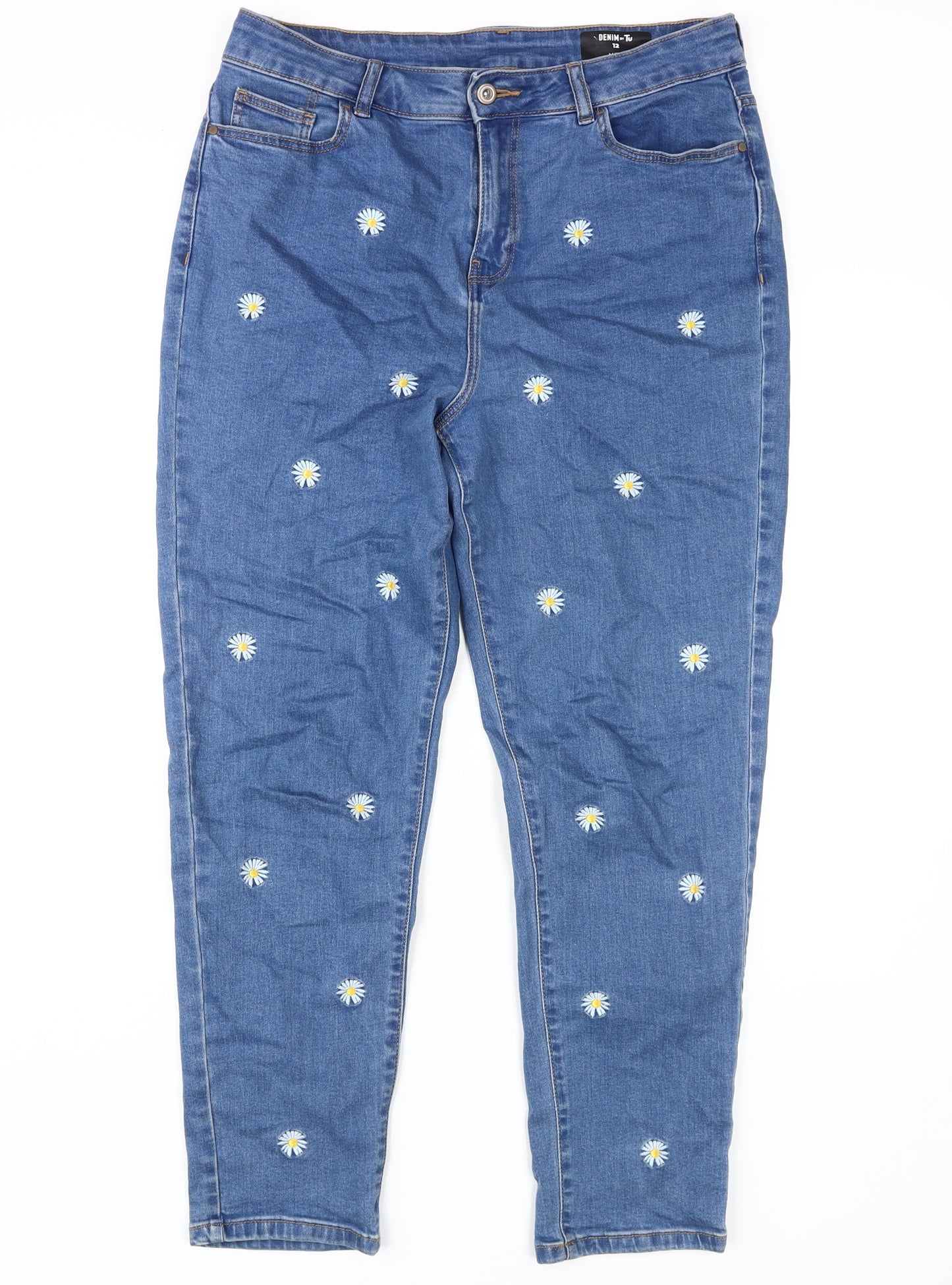 Tu Women's Blue Ankle Jeans, Size 12, Embroidered