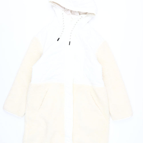 H&M Women's White Hooded Puffer Coat XS