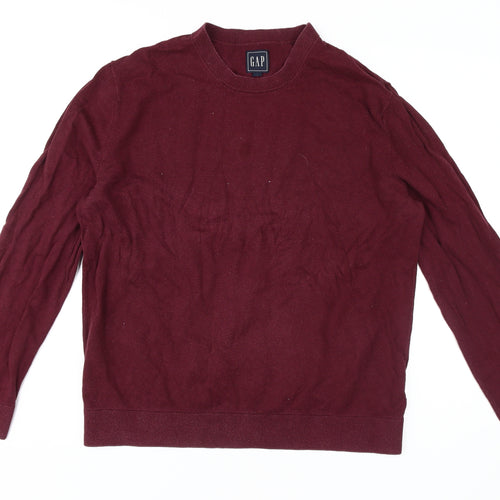 GAP Men's Red Pullover Jumper, L, Crew Neck Cotton Knit