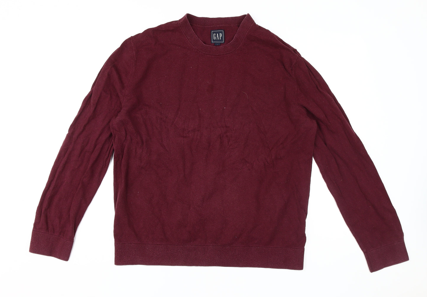 GAP Men's Red Pullover Jumper, L, Crew Neck Cotton Knit