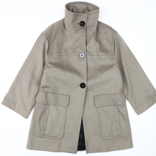 Zara Women's Beige Wool Overcoat, Size 8, Classic Style