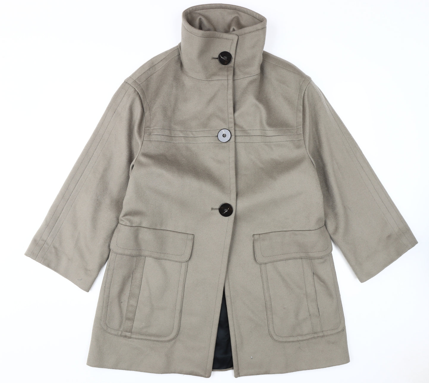 Zara Women's Beige Wool Overcoat, Size 8, Classic Style