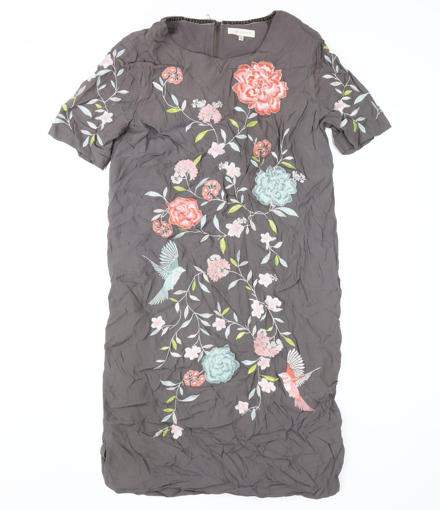 RJR.John Rocha Grey Floral Sheath Dress - Size 12, Women