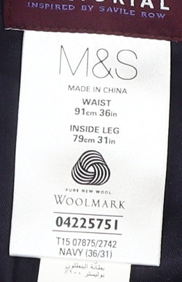 Marks and Spencer Blue Striped Men's Wool Trousers, 36