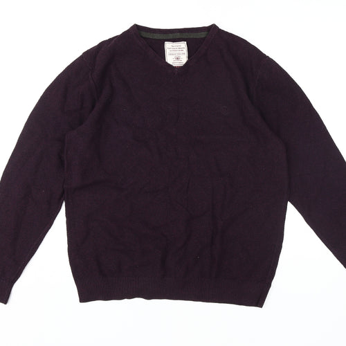 Fat Face Men's Purple V-Neck Cotton Cashmere Jumper M