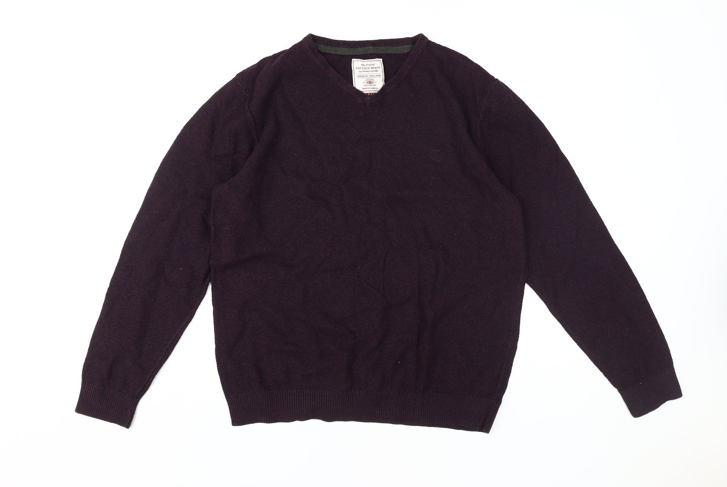 Fat Face Men's Purple V-Neck Cotton Cashmere Jumper M