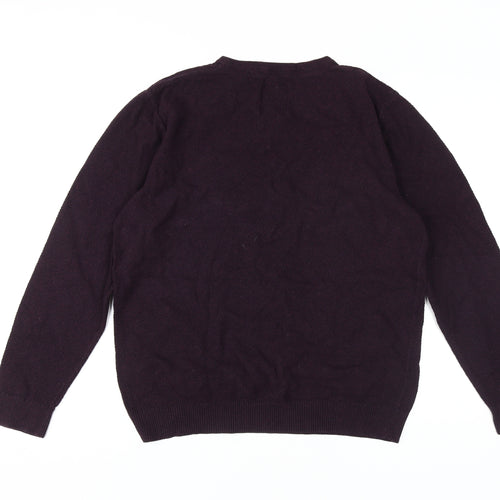 Fat Face Men's Purple V-Neck Cotton Cashmere Jumper M