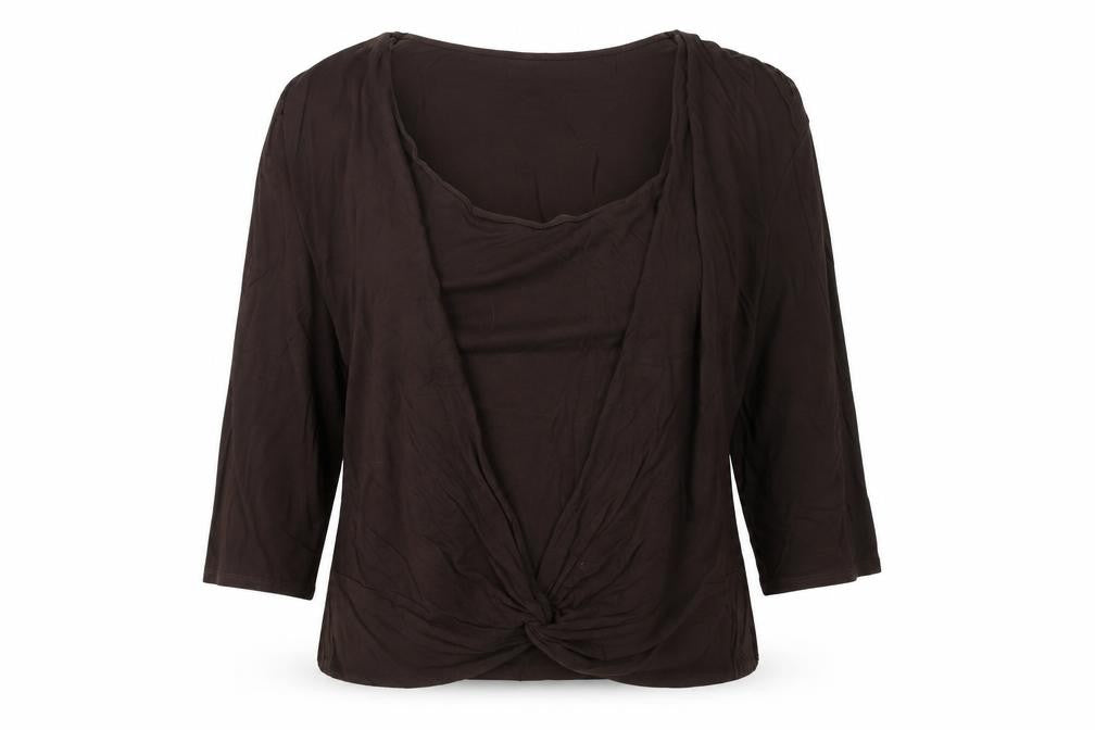 Front view of Wallis Women's Brown V-Neck Blouse, size 16