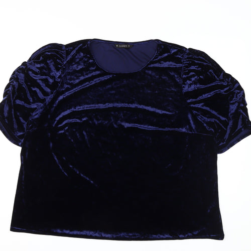 Dunnes Women's Blue Velvet Puff Sleeve Top Size 22